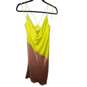 NWT Cushnie x Target Colorblock Lime Green Tan Asymmetric Midi Dress Size 2